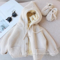 Jaqueta de malha de lã de cordeiro engrossada para meninas